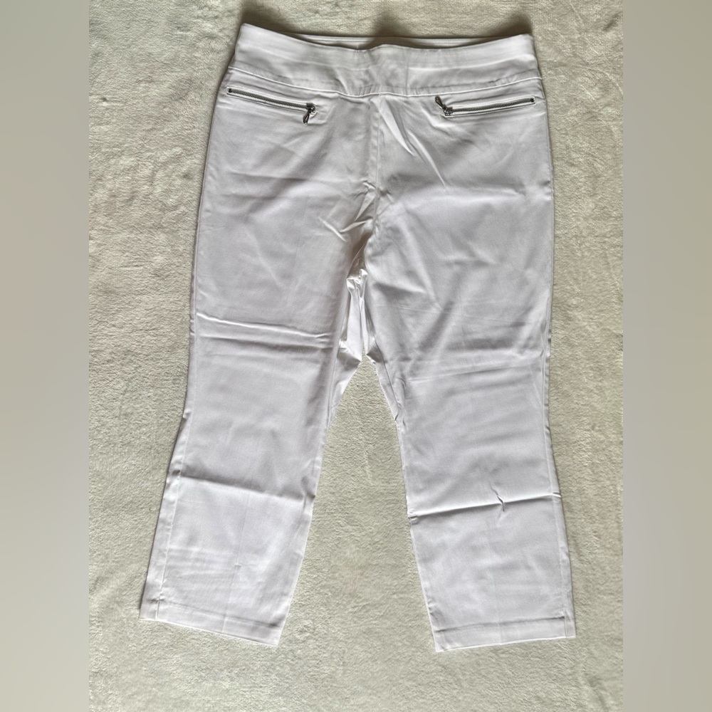 Susan Graver 18W Petite White Soft Ultra Stretch Pull On Faux Zipper Crop Pants